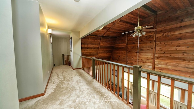 23233 W N Lakewood Ln, Lake Zurich, IL 60047 - corridor featuring wooden walls, carpet flooring, and wooden ceiling