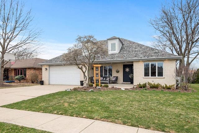 6932 Westview Dr, Oak Forest, IL 60452 - view of front facade featuring concrete driveway, brick siding, a porch, and a garage