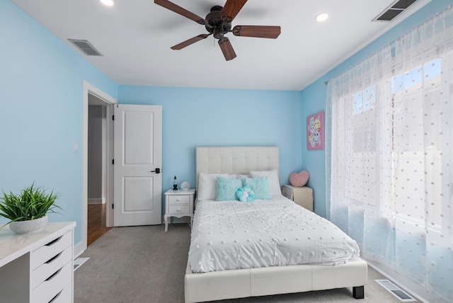 6932 Westview Dr, Oak Forest, IL 60452 - carpeted bedroom featuring visible vents, recessed lighting, and ceiling fan