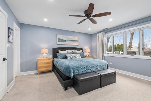 6932 Westview Dr, Oak Forest, IL 60452 - carpeted bedroom with recessed lighting, baseboards, visible vents, and ceiling fan