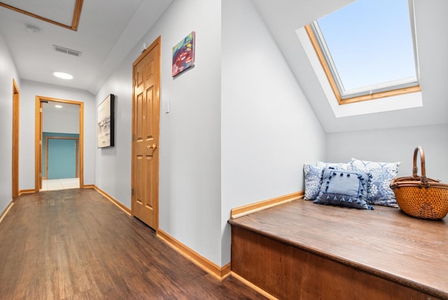 6932 Westview Dr, Oak Forest, IL 60452 - corridor with a skylight, baseboards, dark wood finished floors, and visible vents