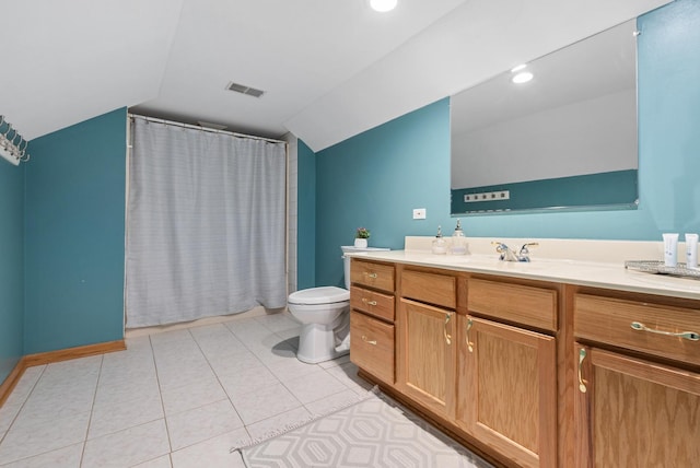 6932 Westview Dr, Oak Forest, IL 60452 - full bath with vanity, toilet, tile patterned floors, lofted ceiling, and visible vents