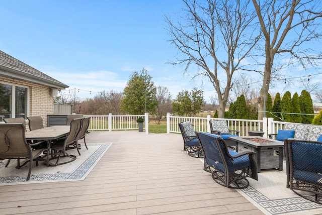 6932 Westview Dr, Oak Forest, IL 60452 - wooden deck featuring outdoor dining space and an outdoor fire pit