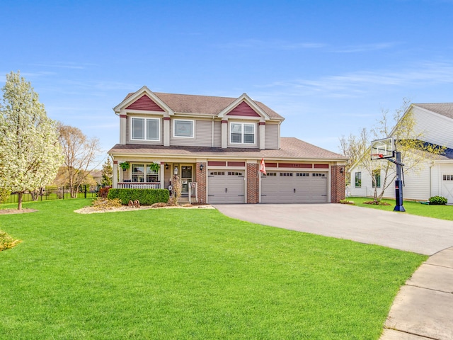 1341 N Home Ct, Palatine, IL 60074 - view of front of house with a porch, concrete driveway, brick siding, a shingled roof, and a garage