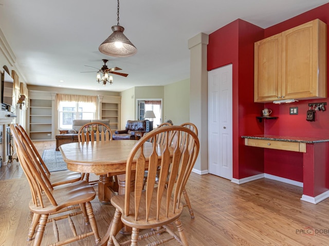 1341 N Home Ct, Palatine, IL 60074 - dining room featuring ceiling fan, light wood-type flooring, baseboards, and built in features