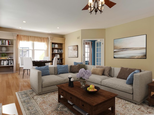 1341 N Home Ct, Palatine, IL 60074 - living area featuring light wood-type flooring, recessed lighting, and ceiling fan