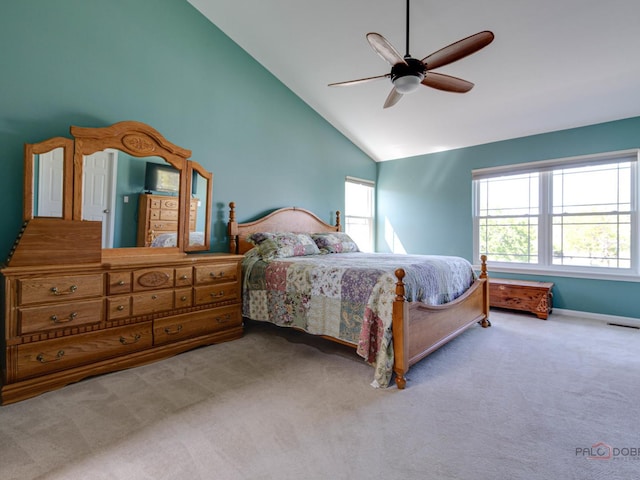 1341 N Home Ct, Palatine, IL 60074 - bedroom with carpet flooring, high vaulted ceiling, ceiling fan, and baseboards