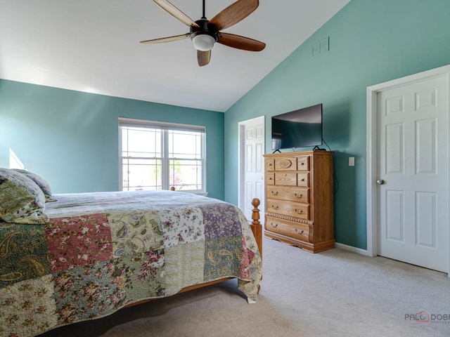 1341 N Home Ct, Palatine, IL 60074 - carpeted bedroom featuring baseboards, ceiling fan, and high vaulted ceiling