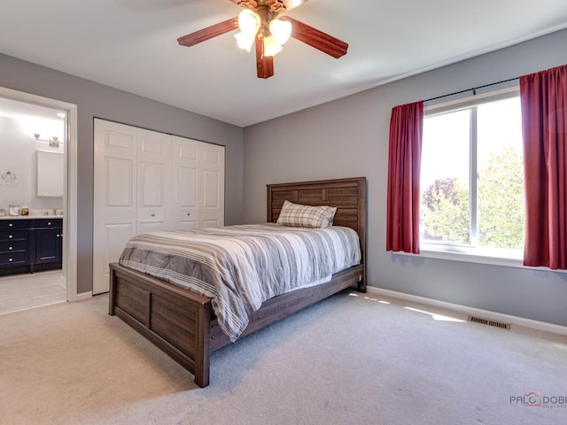1341 N Home Ct, Palatine, IL 60074 - bedroom featuring light carpet, a closet, baseboards, and ensuite bath