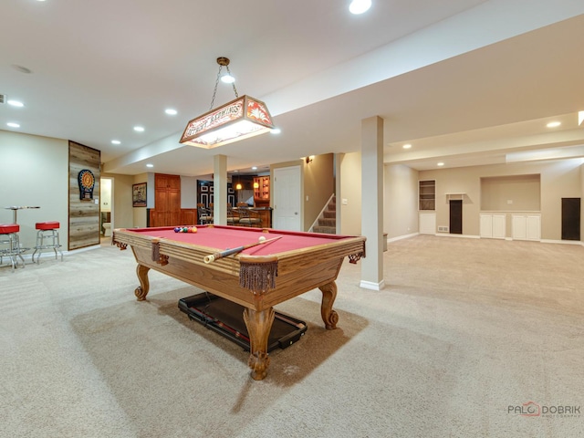 1341 N Home Ct, Palatine, IL 60074 - rec room with carpet, billiards, recessed lighting, bar area, and baseboards