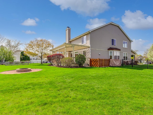 1341 N Home Ct, Palatine, IL 60074 - back of property featuring an outdoor fire pit, a chimney, and a pergola