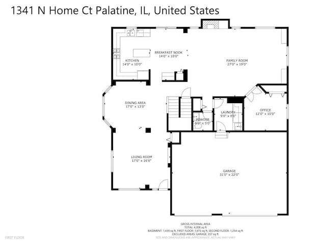 1341 N Home Ct, Palatine, IL 60074 - property floor plan
