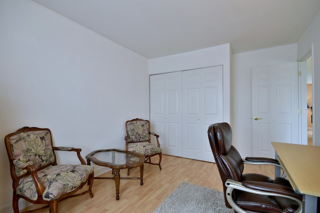 home office with light wood-type flooring