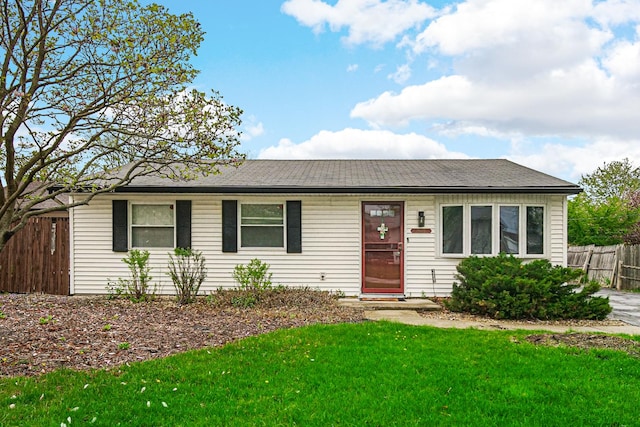 19605 Redwood Ln, Mokena, IL 60448 - ranch-style home featuring a front yard, roof with shingles, and fence