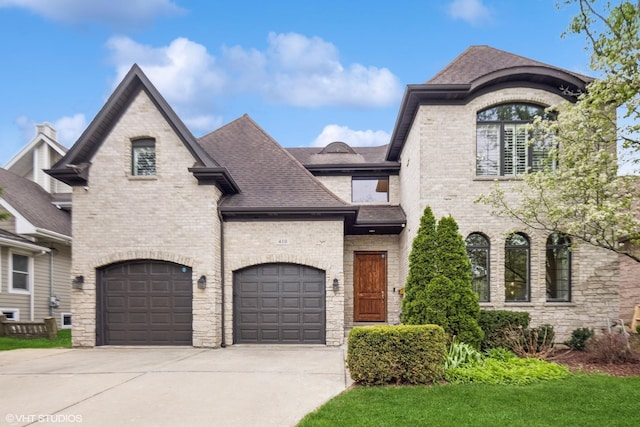 410 W 2nd St, Elmhurst, IL 60126 - french country style house featuring brick siding, a shingled roof, and concrete driveway