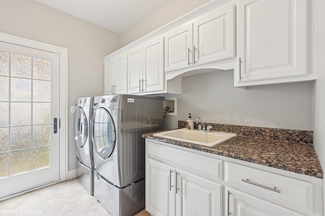 410 W 2nd St, Elmhurst, IL 60126 - washroom featuring a sink, plenty of natural light, independent washer and dryer, and cabinet space