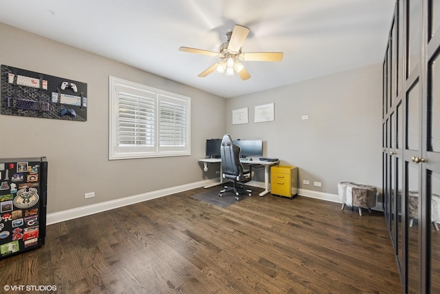 410 W 2nd St, Elmhurst, IL 60126 - home office with a ceiling fan, baseboards, and wood finished floors