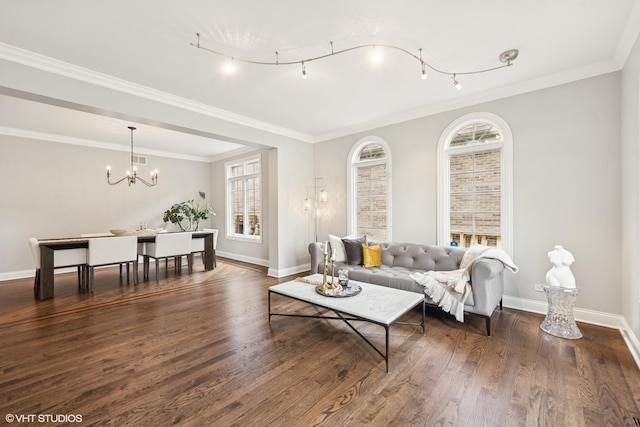 410 W 2nd St, Elmhurst, IL 60126 - living area featuring baseboards, a notable chandelier, wood finished floors, and visible vents