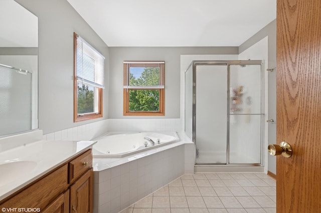 11330 Brigitte Ter, Orland Park, IL 60462 - bathroom with tile patterned flooring, a shower stall, a tub with jets, and vanity