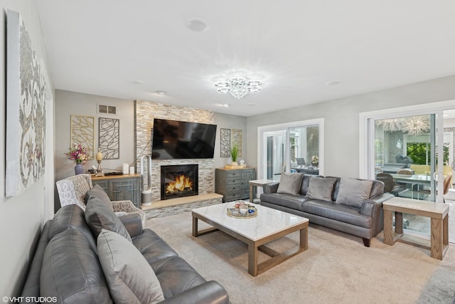 11330 Brigitte Ter, Orland Park, IL 60462 - carpeted living room featuring a stone fireplace