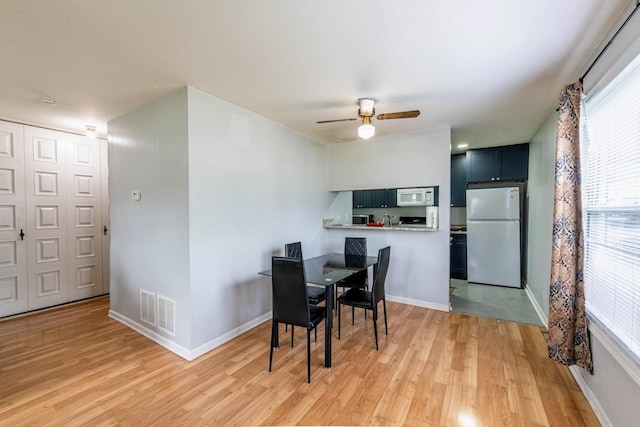 509 Darlene Ln Unit A, Glendale Heights, IL 60139 - dining area featuring light wood-style flooring, ceiling fan, and baseboards