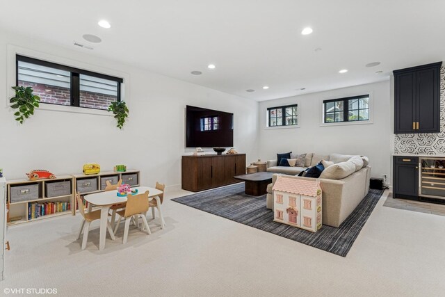 1934 W Patterson Ave, Chicago, IL 60613 - living room with beverage cooler, carpet, and recessed lighting
