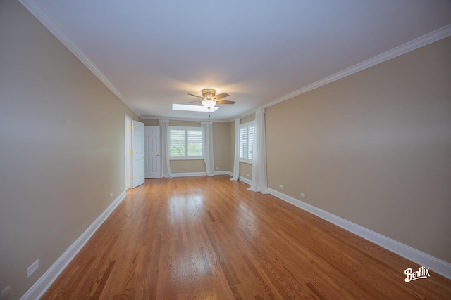 143 Midway Ln, Vernon Hills, IL 60061 - spare room featuring baseboards, ceiling fan, ornamental molding, and wood finished floors