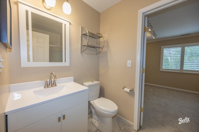 143 Midway Ln, Vernon Hills, IL 60061 - bathroom featuring crown molding, walk in shower, vanity, toilet, and baseboards