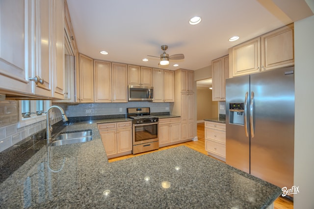 143 Midway Ln, Vernon Hills, IL 60061 - kitchen featuring a sink, light brown cabinetry, and stainless steel appliances