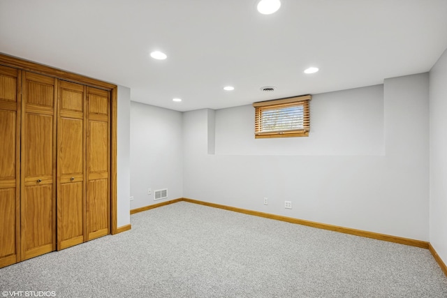 1210 Spring Hill Dr, Algonquin, IL 60102 - below grade area featuring recessed lighting, baseboards, visible vents, and carpet