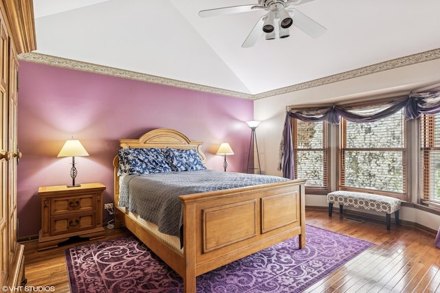 1210 Spring Hill Dr, Algonquin, IL 60102 - bedroom featuring baseboards, ceiling fan, vaulted ceiling, and hardwood / wood-style floors