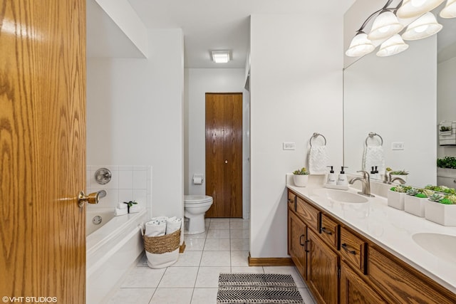 15733 Liberty Ct, Orland Park, IL 60462 - bathroom with toilet, tile patterned floors, double vanity, and a tub