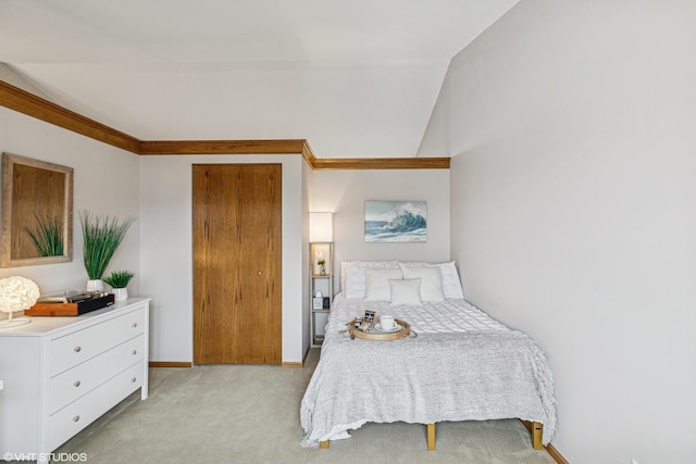 15733 Liberty Ct, Orland Park, IL 60462 - bedroom with vaulted ceiling, light carpet, and baseboards