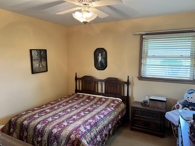 bedroom featuring carpet flooring and ceiling fan