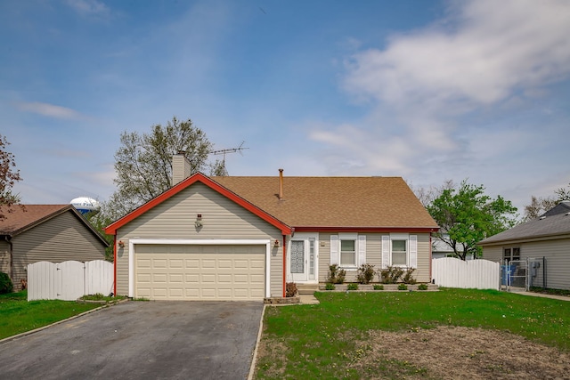 view of front of property with fence, an attached garage, driveway, and a gate