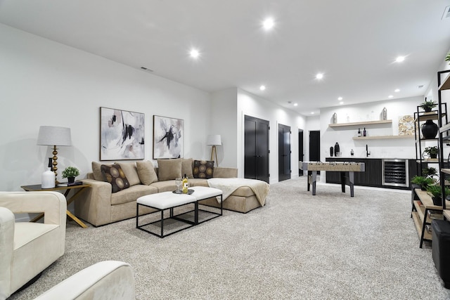 4014 N Kimball Ave, Chicago, IL 60618 - living area featuring indoor wet bar, recessed lighting, visible vents, and wine cooler