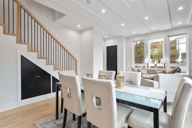 4014 N Kimball Ave, Chicago, IL 60618 - dining area featuring stairway, recessed lighting, and light wood-style flooring