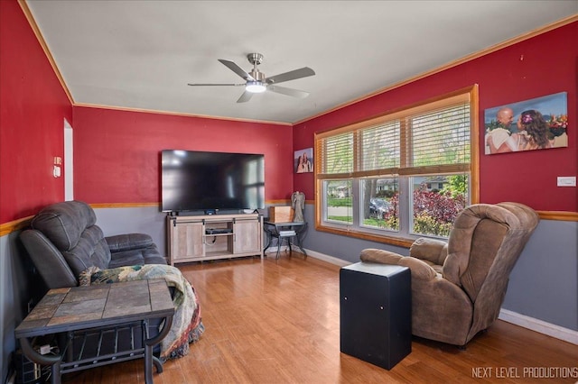 3005 Starling Ln, Rolling Meadows, IL 60008 - living area with a ceiling fan, wood finished floors, baseboards, and crown molding