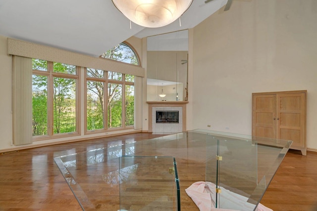 7017 Plymouth Ct, Tinley Park, IL 60477 - unfurnished living room with a towering ceiling and a tile fireplace