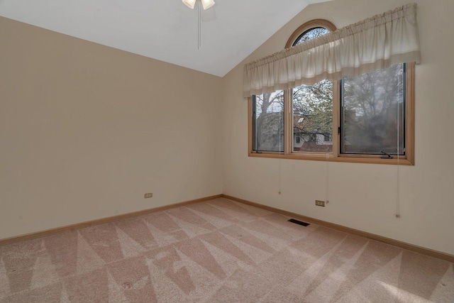 7017 Plymouth Ct, Tinley Park, IL 60477 - empty room featuring baseboards, visible vents, light colored carpet, and vaulted ceiling