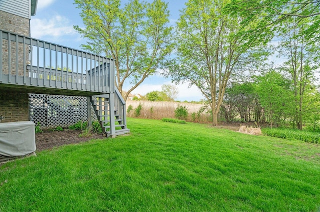 7017 Plymouth Ct, Tinley Park, IL 60477 - view of yard featuring stairway and a wooden deck