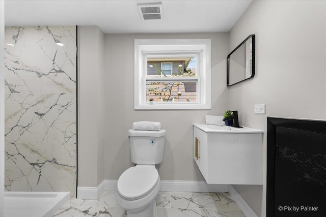 4430 Roslyn Rd, Downers Grove, IL 60515 - full bathroom featuring toilet, a marble finish shower, marble finish floor, and visible vents