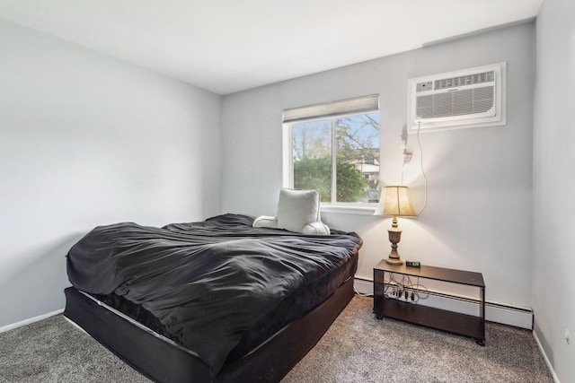 829 S Dwyer Ave Unit B, Arlington Heights, IL 60005 - bedroom featuring carpet floors, baseboards, a wall unit AC, and a baseboard heating unit