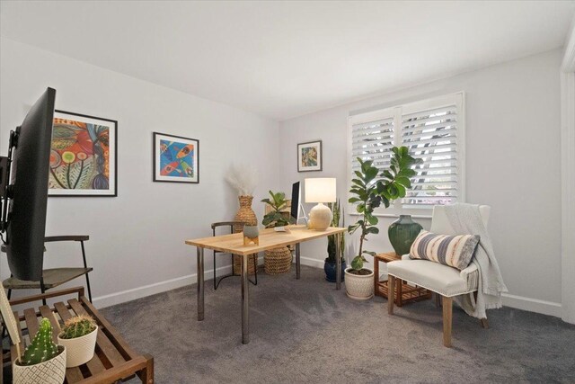 carpeted home office with baseboards
