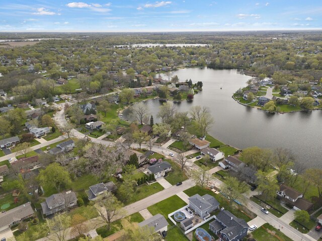 aerial view with a water view and a residential view