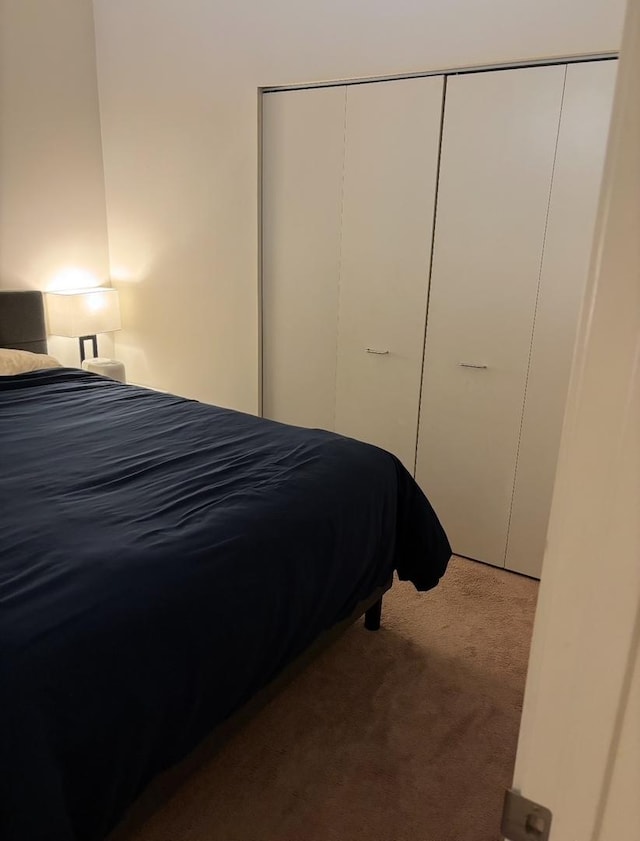 bedroom with carpet floors and a closet