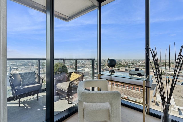interior space featuring a city view