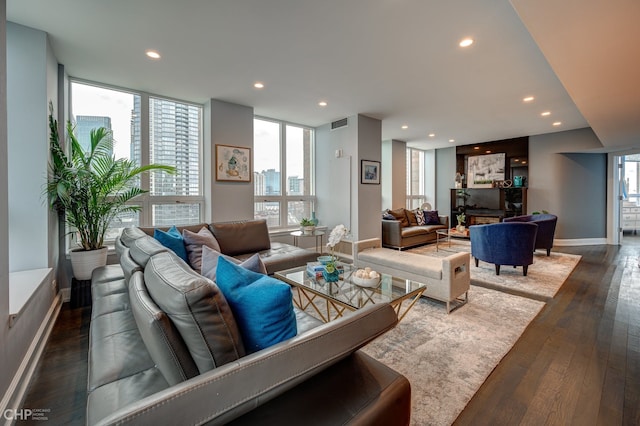 600 N Kingsbury St Unit 1902, Chicago, IL 60654 - living room with recessed lighting, dark wood finished floors, baseboards, and visible vents