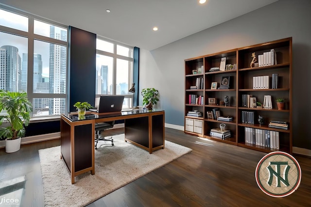 600 N Kingsbury St Unit 1902, Chicago, IL 60654 - office area with plenty of natural light, dark wood-type flooring, recessed lighting, and a view of city