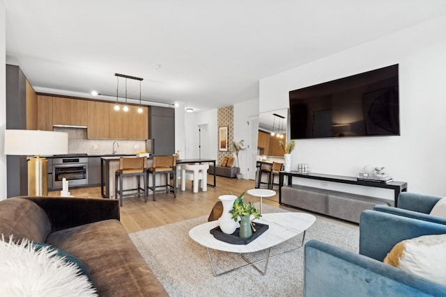 living room featuring light wood-style floors